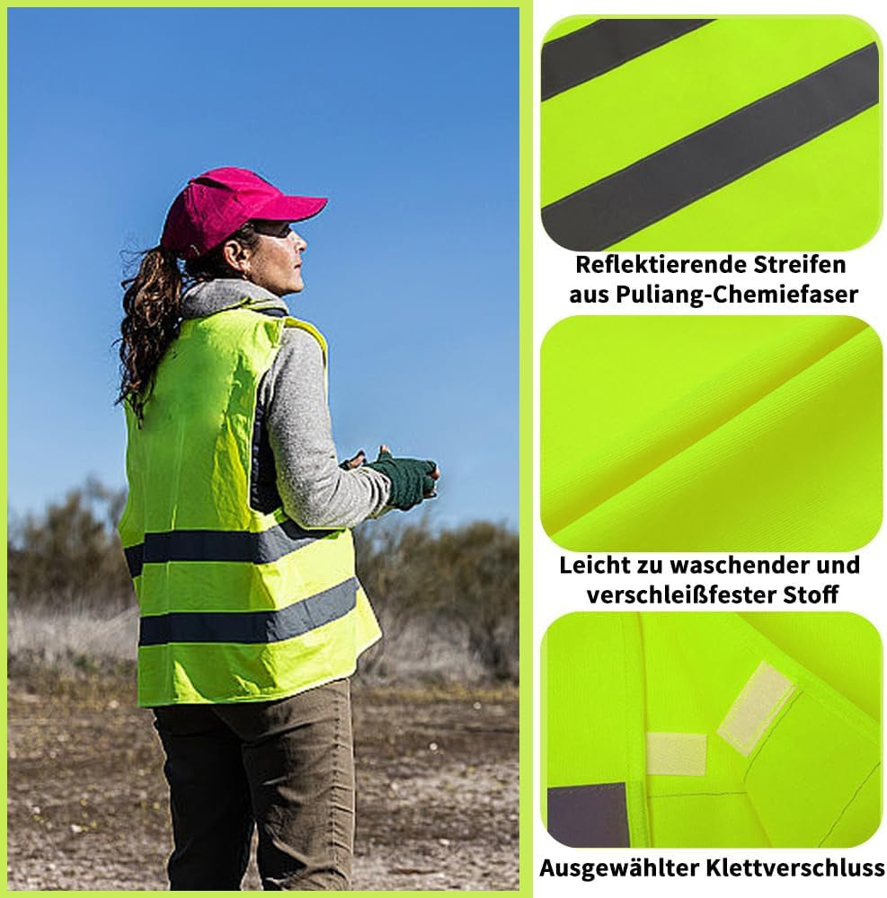 Warnwesten Auto, 5 Stück Reflektorwesten Pannenwesten, Erwachsene Sicherheitswesten Waschbar, Grün, Medium