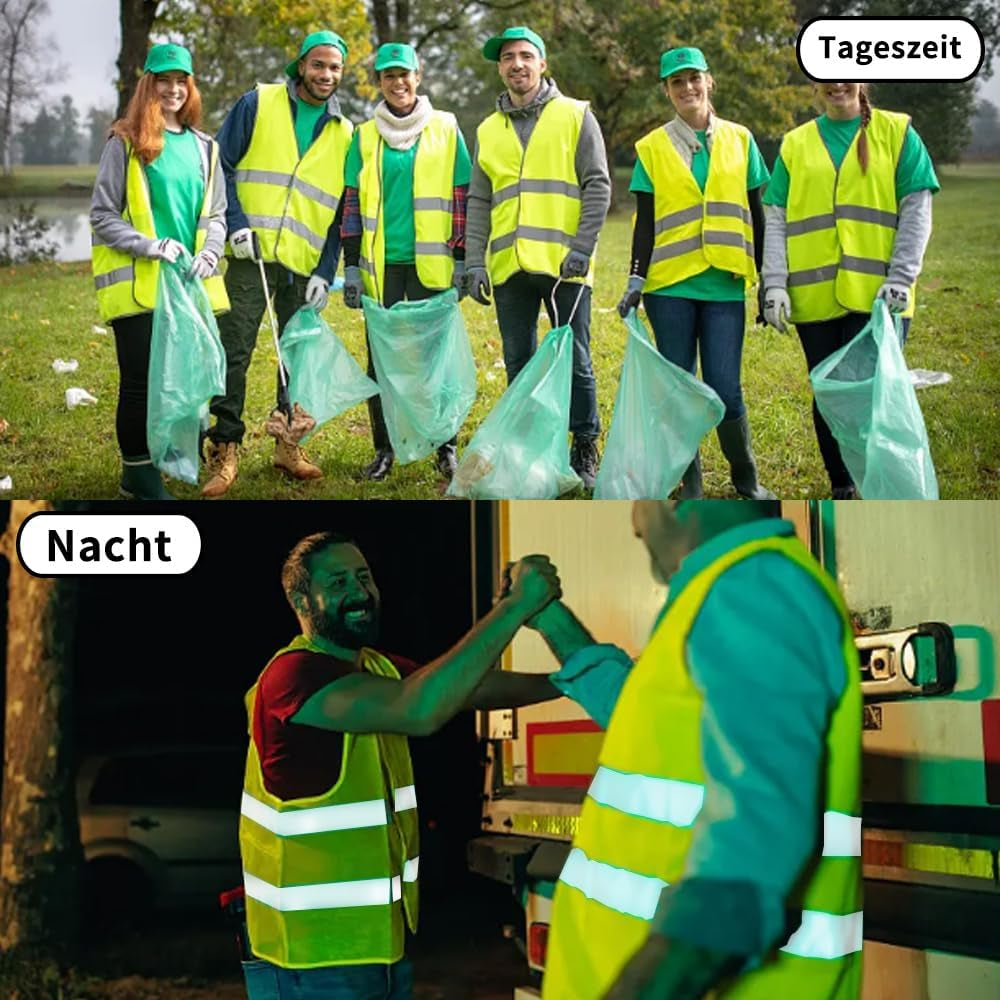 Warnwesten Auto, 5 Stück Reflektorwesten Pannenwesten, Erwachsene Sicherheitswesten Waschbar, Grün, Medium