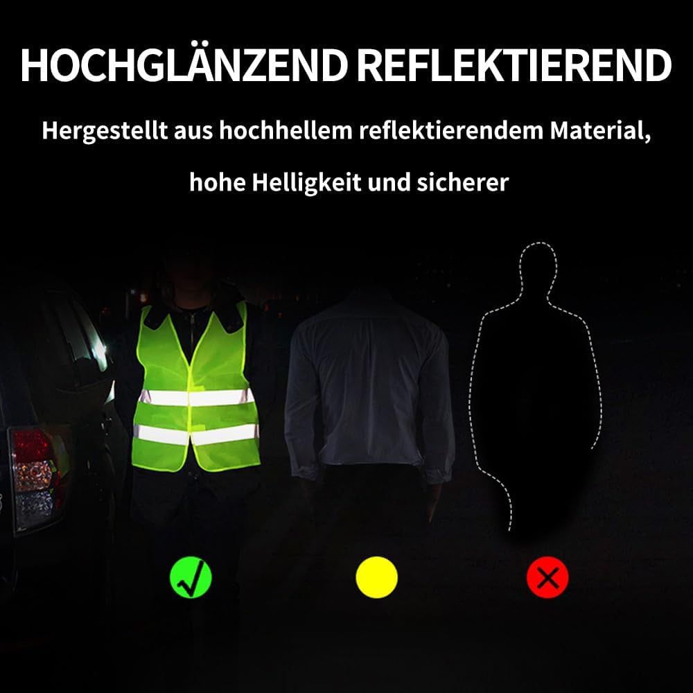 Warnwesten Auto, 5 Stück Reflektorwesten Pannenwesten, Erwachsene Sicherheitswesten Waschbar, Grün, Medium