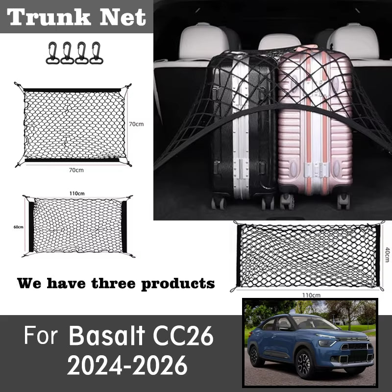 Luggage Net Holder Accessory for Citroen Basalt CC26 2024-2026 Trunk Storage Mesh Auto Organizer Elastic String Net Pocket Bag