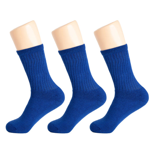 Royal Blue Crew Socks for Women – 3 Pairs, Soft Cotton, Breathable & Cushioned for All-Day Comfort, Shoe Size 5-10